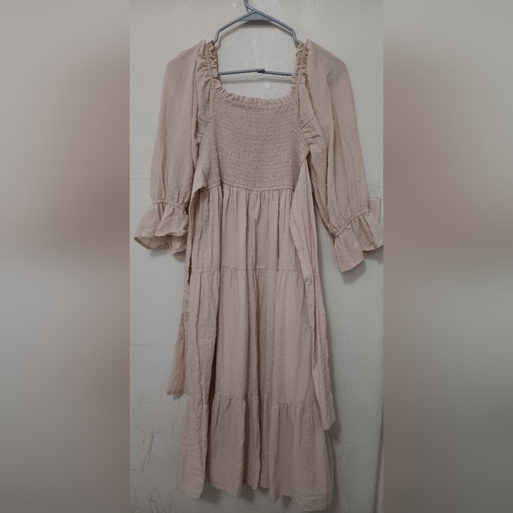 NWT Women's Summer Cotton Plaid Puff Sleeves Bow  Off-Shoulder Boho Midi Dress